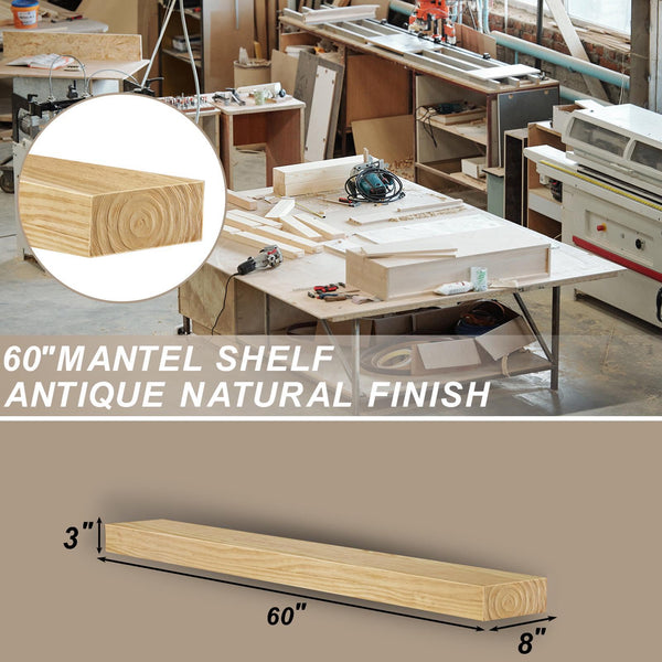 English Elm Fireplace Mantel, 60" Rustic Floating Shelf With Durable Resin Caps, Perfect For Home Decor & Display T3210P391497