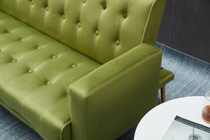 English Elm SOFA Velvet Convertible Sofa Bed with Golden Legs, Solid Wood Frame, Compact Design for Small Spaces Army Green B205P246432