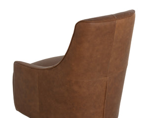 Sunpan Carmine Swivel Lounge Chair - Luxurious Cognac Leather, Vintage Appeal, Elegant Tufting & Iron Base