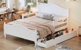 English Elm Full Size Wood Platform Bed With Guardrails On Both Sides and Two Storage Drawers ,White