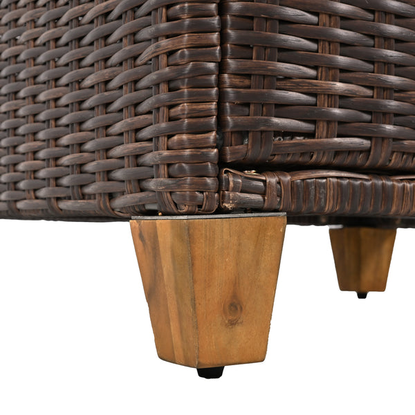 English Elm K&K 8-Piece Wicker Patio Set with 360° Swivel Rockers, Acacia Storage Table, Durable Cushions Blue+Brown N707S000016E