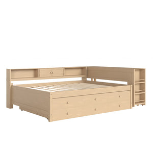 English Elm Twin Daybed Pine Frame with Trundle Desk Hutch Shelves and Storage for Kids Rooms Gold W1580S00463