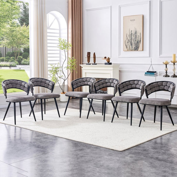 English Elm Set of 2 Chenille Tufted Dining Chairs with Metal Legs Modern Kitchen Seating Black,Gray W3875P370854