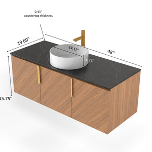 English Elm Arai 48" Modern Wall-Mounted Bathroom Vanity With Durable Sintered Stone Top & Elegant Storage Solutions W2615S00360