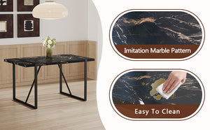 English Elm Industrial rectangular MDF dining table for 4-6, 1.5" thick top, black metal legs, modern sturdy design W1151P185154