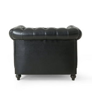 English Elm Christopher Knight Home® - CLUB Club Chair Chesterfield-Inspired Tufted PU Upholstery with Nailhead Trim, Scrolled Arms, Turned Legs Black 39.25 L x 34.25 W x 25 H 72069.00MDNT