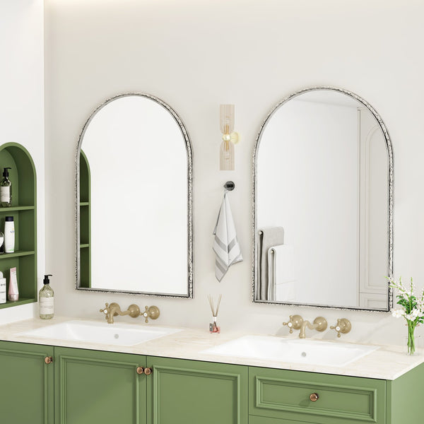 English Elm Arched Decorative Wall Mirror for Bathroom Vanity and Entryway — Elegant Arch Design for Living Room Bedroom Silver W757P251825