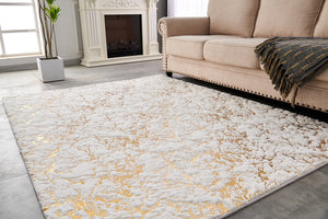 English Elm Luxury Chinchilla Faux Fur Area Rug White with Gold Gilded Abstract Accents, Plush, Machine Washable, Anti-SlipLuxury Chinchilla Faux Fur Area Rug White with Gold Gilded Abstract Accents, Plush, Machine Washable, Anti-Slip B030P234707