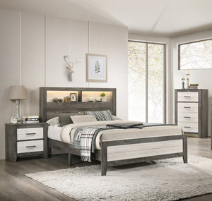 English Elm 1pc Nightstand Two-Tone Gray Beige Bedside Table with Two Soft-Close Drawers & Metal Pulls, 24.8" H B2741P343800