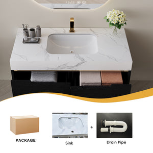 English Elm 35.4" Modern Faux Marble Bathroom Vanity with Undermount Sink, Sintered Stone Top, 4 Drawers, Waterproof Solid Wood W3136S00013