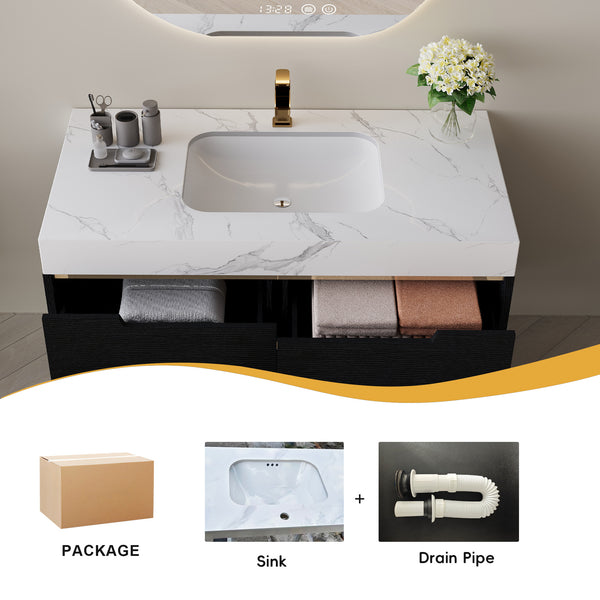 English Elm 35.4" Modern Faux Marble Bathroom Vanity with Undermount Sink, Sintered Stone Top, 4 Drawers, Waterproof Solid Wood W3136S00013