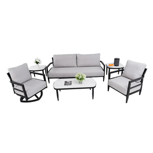 English Elm 6pc Outdoor Conversation Set Sintered Stone Sunbrella Aluminum Patio Resort Lounge W1886S00045