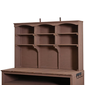 English Elm (with Hutch) Topmax Solid Fir Outdoor Potting Bench Station Cabinets Drawers Patio Garden Brown N717P404332D