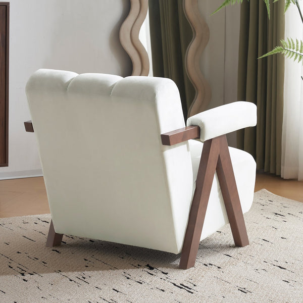 English Elm Christopher Knight Home® - Mid Century Modern Barrel Chair with Solid Wood Frame, Plush Tufted Velvet Ivory Seat, Cozy 28.5" Wide Lounge N765P197467W