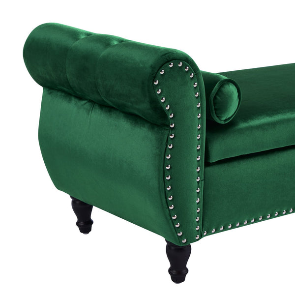 English Elm Christopher Knight Home® - Velvet Luxe Storage Ottoman Bench with Nailhead Trim and Plush Cushion — Durable, Spacious Seating Emerald N769P186110E