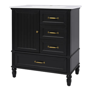 English Elm Christopher Knight Home® - 30" Bathroom Vanity with Ceramic Sink, Acacia & MDF Cabinet, Soft-Close Door & Drawers Black N759P346895B