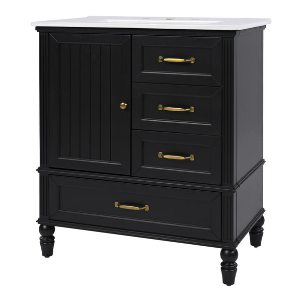 English Elm Christopher Knight Home® - 30" Bathroom Vanity with Ceramic Sink, Acacia & MDF Cabinet, Soft-Close Door & Drawers Black N759P346895B