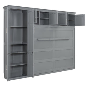 English Elm Queen Murphy Wall Bed with Integrated Wardrobe and Drawers for Studio Spaces LP000876AAE-1