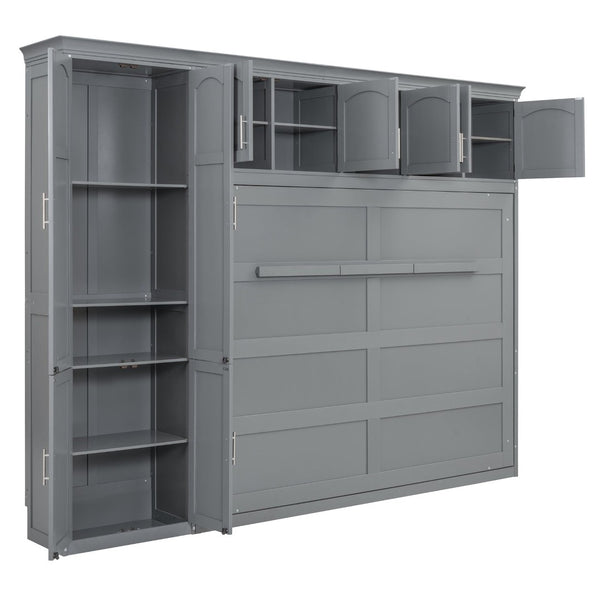 English Elm Queen Murphy Wall Bed with Integrated Wardrobe and Drawers for Studio Spaces LP000876AAE-1