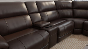 English Elm 6-Piece Performance Fabric Power Reclining Sectional with USB Charging, Hidden Console, Cup Holders Dark Brown B339S00001