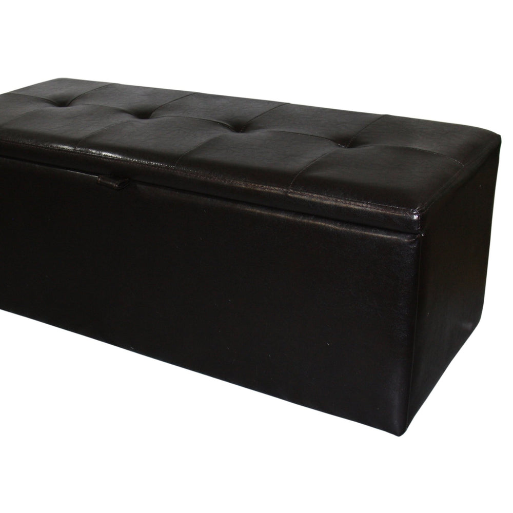 English Elm 18.5" Leather Upholstered Storage Bench with Front Opening & Pull Handle, Brown, Durable Wood Frame B072116487