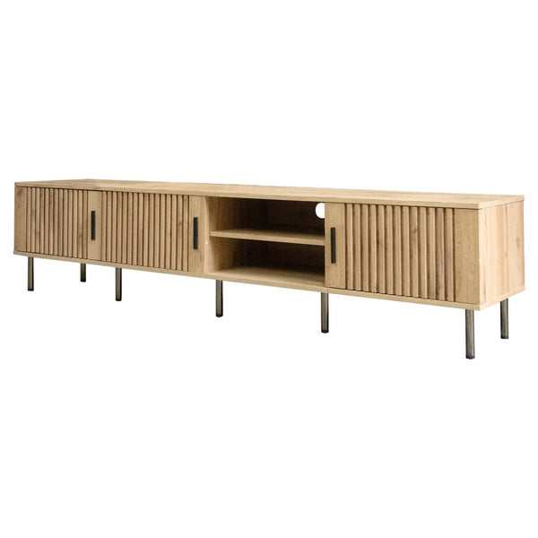 English Elm 78 Inch Low Profile Media Console with Pine Legs Soft Close Doors for Living Room N710P429513P