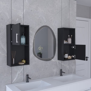 English Elm Oba Wall-Mounted 2-Pc Medicine Cabinet in Black — Compact Engineered Wood, 4 Shelves, Space-Saving Design B070P188846