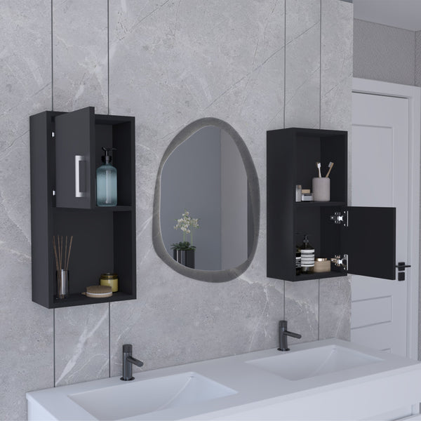 English Elm Oba Wall-Mounted 2-Pc Medicine Cabinet in Black — Compact Engineered Wood, 4 Shelves, Space-Saving Design B070P188846
