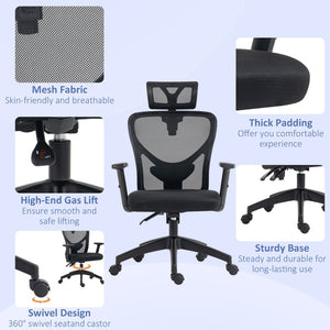 English Elm Vinsetto High Back Ergonomic Office Chair With Adjustable Lumbar Support & Reclining Headrest, Black W2225P217484-GIGA