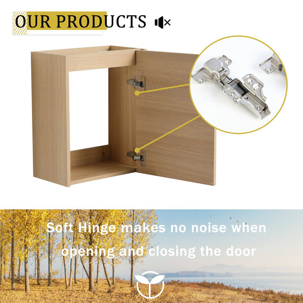 English Elm 16'' Floating Wall-Mounted Bathroom Vanity with Ceramic Basin, Soft-Close Door, Water-Resist Finish Light Oak W999P236336