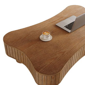 English Elm Lift Top Coffee Table with Silent Hydraulic Lift, Fluted Panels & Hidden Storage, Rounded Corners Walnut W1445P355622