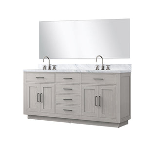 English Elm White Oak Double Bath Vanity Set With Carrara Marble Countertop, Mirror & Chrome Faucets Included B2731S01698-GIGA
