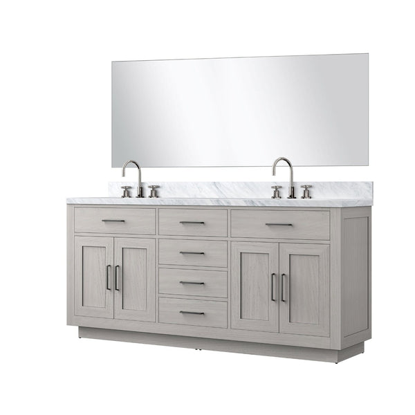 English Elm White Oak Double Bath Vanity Set With Carrara Marble Countertop, Mirror & Chrome Faucets Included B2731S01698-GIGA