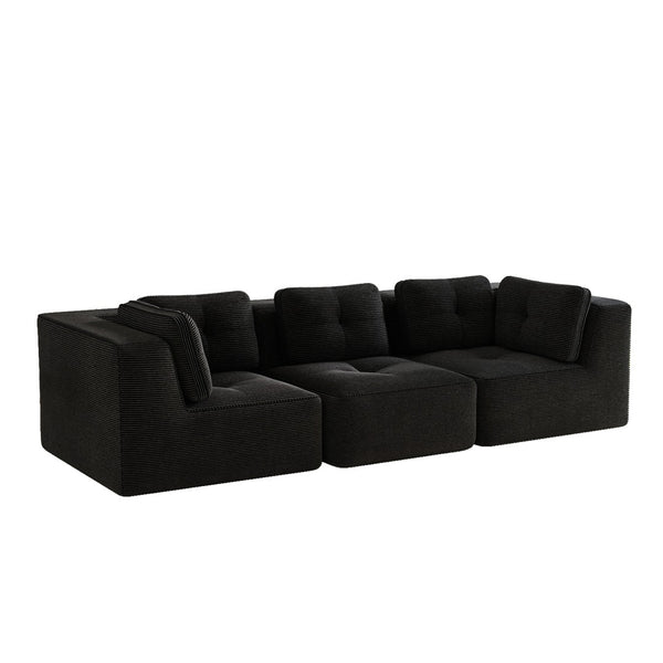 English Elm Modern Corduroy Modular Sectional Sofa Deep Seat Tufted Piping No Assembly Required Black W714S01789