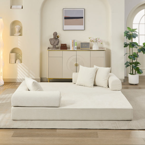 English Elm Comfy Chenille Convertible Folding Mattress Couch Sofa Bed with Armrest, Space-Saving, No Assembly Needed Beige W1143P330248