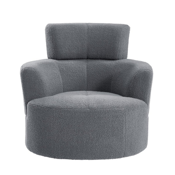 English Elm 360° Swivel Chair - Cozy Berber Fleece Barrel Accent Chair With Adjustable Headrest For Any Space N719P272676E