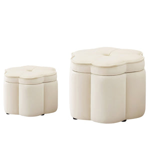 English Elm Set of 2 Flower Petal Velvet Storage Ottomans Sculptural Nesting Seating for Living Room Cream W2186P440352