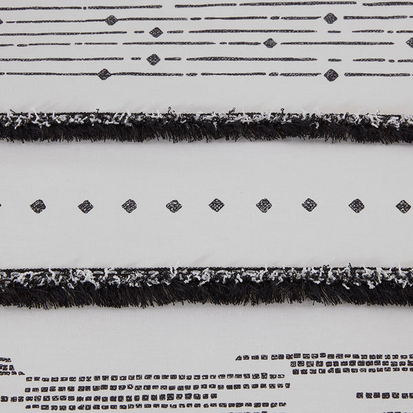 JLA Home INK+IVY - Cotton Boho Stripe Duvet Cover Set with Six Tufted Trim Rows, Reversible Black Stripe Contrast 92 L x 88 W x 0.13H II12-1132