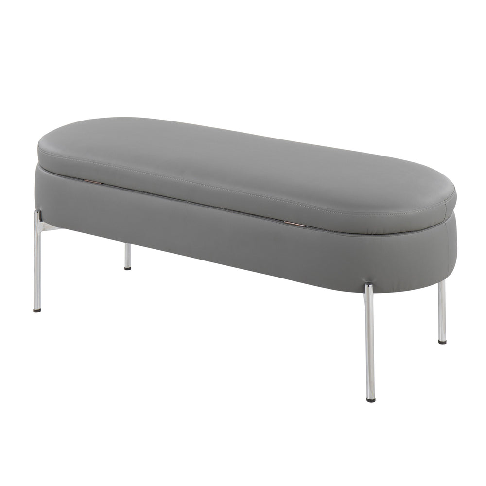 English Elm Chloe Glam Storage Bench with Flip-Top Lid, Grey Faux Leather & Chrome Base—Contemporary 49" Seating B202P223834