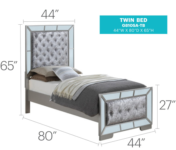 English Elm Elegant Silver Champagne Twin Bed Frame — Contemporary 64"H x 44"W x 80"D, Durable Particleboard, Easy Assembly, Refined Finish B078S00555