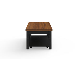 English Elm 48 Modern Farmhouse Coffee Table Black & Whiskey Finish, 48" Solid Wood Top, Shelf, Casters, Fully Assembled B108P160149