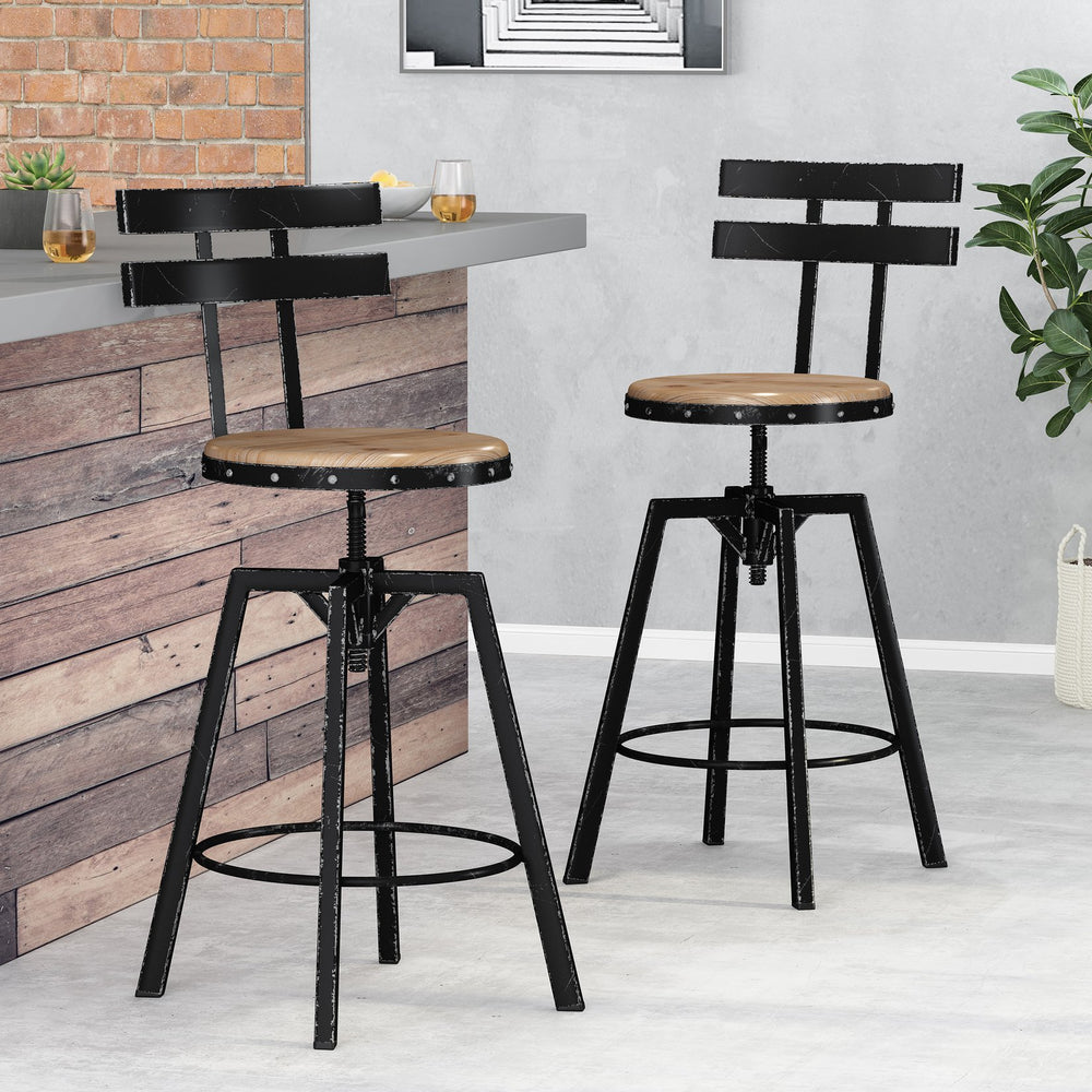 English Elm Christopher Knight Home® - SWIVEL Industrial Barstool Black Metal Frame with Natural Wood Seat, Adjustable Swivel Comfort 67371.00