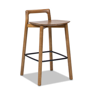 English Elm Jennifer Taylor Home - Sven 26.5" Modern Minimalist Low Back Wood Counter Stool, Dark Walnut Ash, Ergonomic Iron Footrest B2719P265599