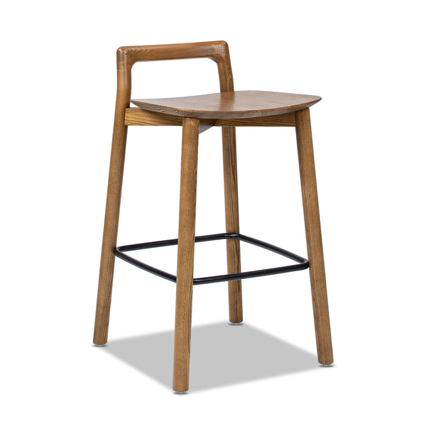 English Elm Jennifer Taylor Home - Sven 26.5" Modern Minimalist Low Back Wood Counter Stool, Dark Walnut Ash, Ergonomic Iron Footrest B2719P265599