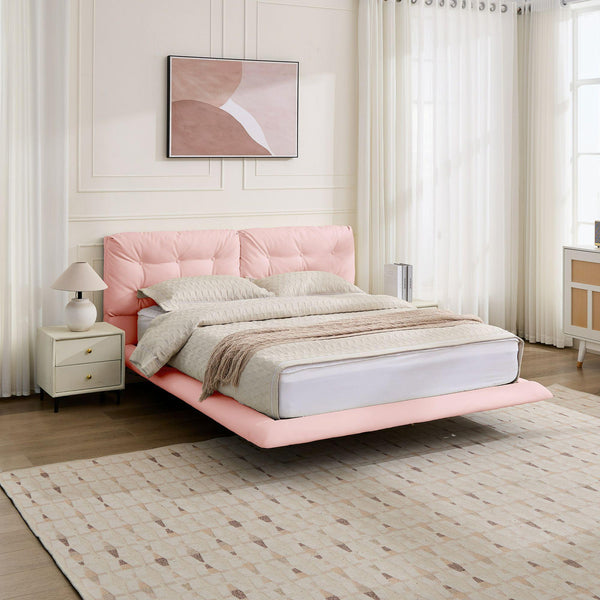 English Elm Christopher Knight Home® - Queen Plush Leather Upholstered Bed Frame with Wingback Headboard, Wavy Footboard, Quiet Support Pink 37.59 L x 32.25 W x 13 H N761S0000022H