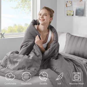 JLA Home Super Listing - Woven Logan duvet set with subtle woven stripe, brushed microfiber reverse, Oeko‑Tex certified comfort Charcoal AM12-0578