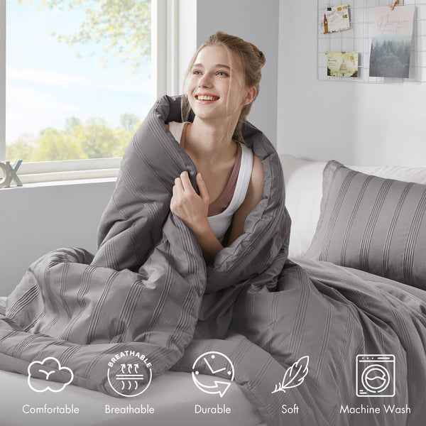 JLA Home Super Listing - Woven Logan duvet set with subtle woven stripe, brushed microfiber reverse, Oeko‑Tex certified comfort Charcoal AM12-0578