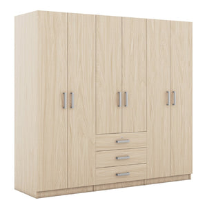 English Elm 6-doors Mdf Wardrobe with Large Drawers Streamlined Bedroom Storage Modern Design Brown N820000010D