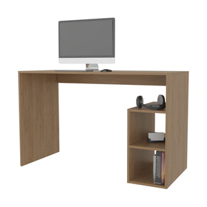 English Elm Sanders Compact Computer Desk with Melamine Finish, Open Side Shelves, Natural Oak, Space-Saving B128P263728