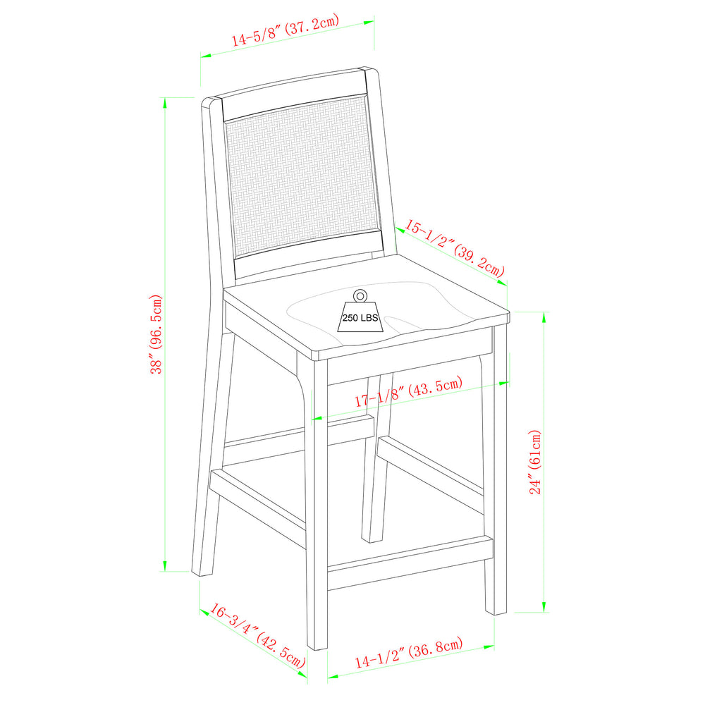 English Elm Walker Edison - Transitional Solid Rubberwood & Woven Rattan Counter Stools Set of 2 in Black — Durable, Easy-Clean, Floor-Protecting Sliders B185P169231
